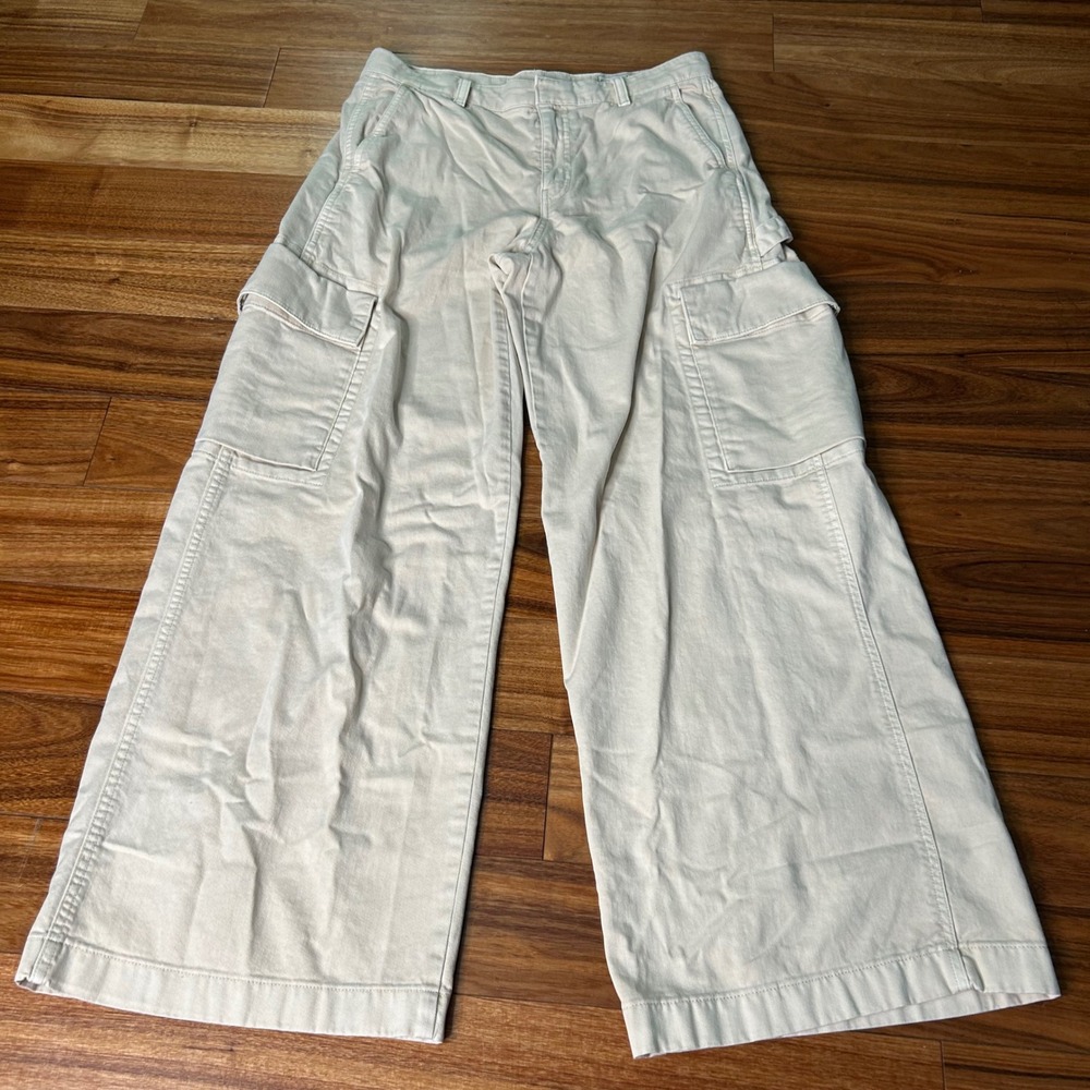 Gap Baggy Cargo Pants Womens 8 Cream Off White Wide Leg Cotton Twill Utility